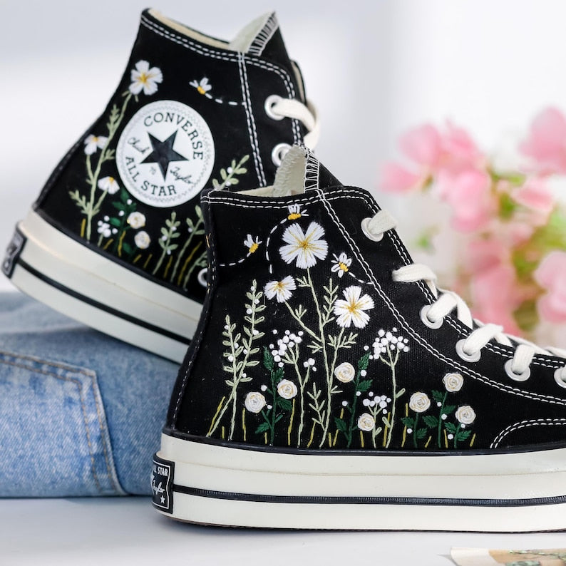 Daisy Embroidered Converse High Top