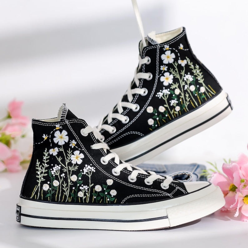 Daisy Embroidered Converse High Top