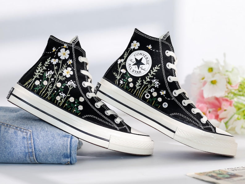 Daisy Embroidered Converse High Top