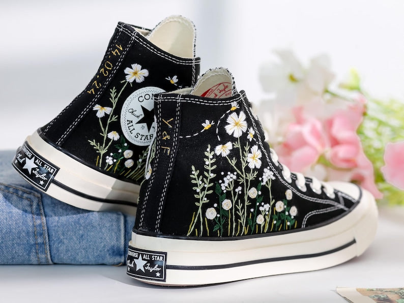 Daisy Embroidered Converse High Top