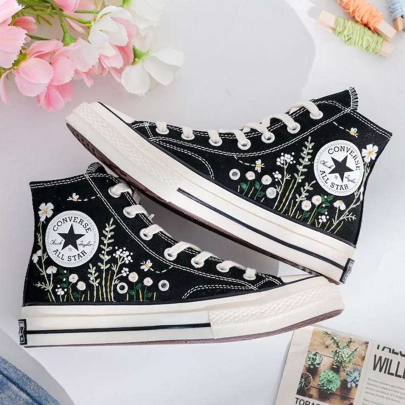 Daisy Embroidered Converse High Top