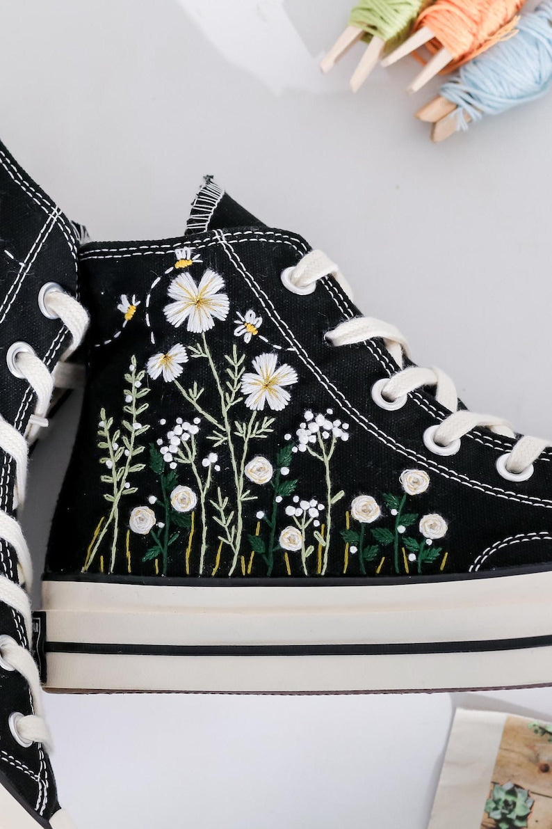 Daisy Embroidered Converse High Top