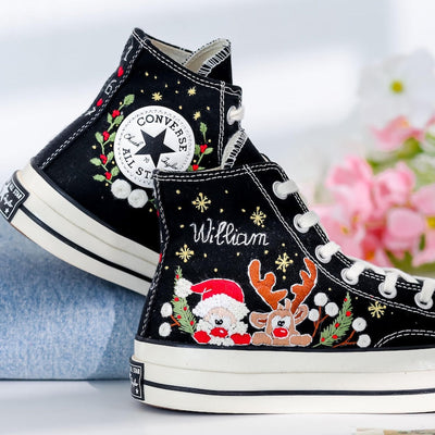 Reindeer Santa Embroidered Converse Shoes