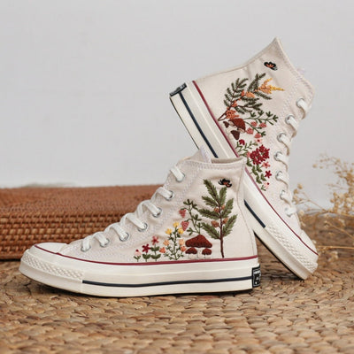 Mushroom and Wildflower Converse Embroidery