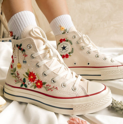 Floral Christmas Converse Embroidery
