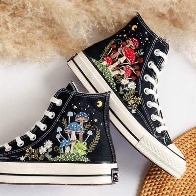 Embroidered Converse Mushroom and Frog High Top