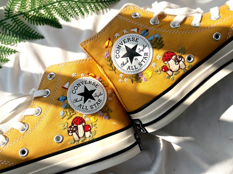 Mushroom and Wildflower Converse Embroidery