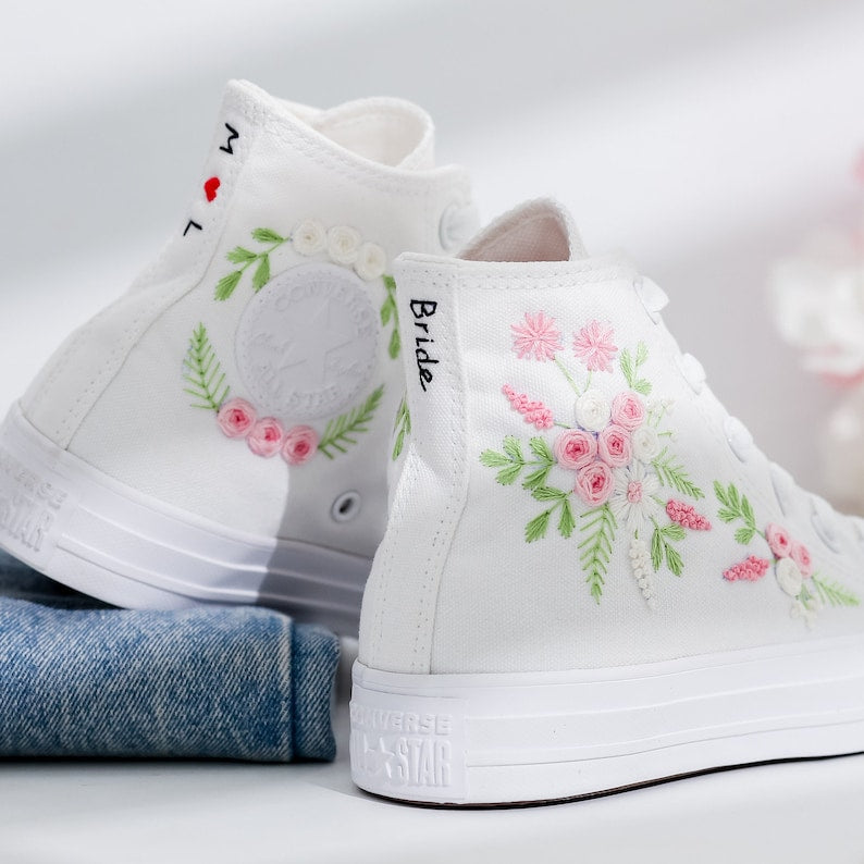 Wedding Flower Embroidered Converse Shoes