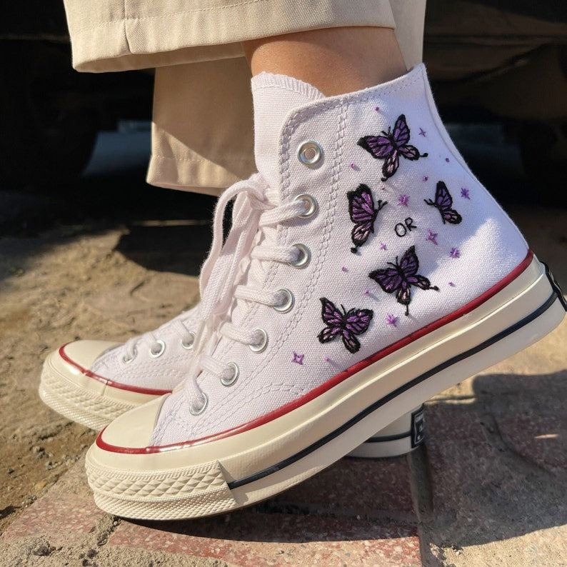 Purple Butterfly Converse Embroidery