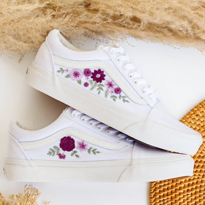 Purple Flower Embroidered Vans