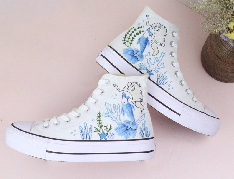 Mermaid Coral Converse Embroidery