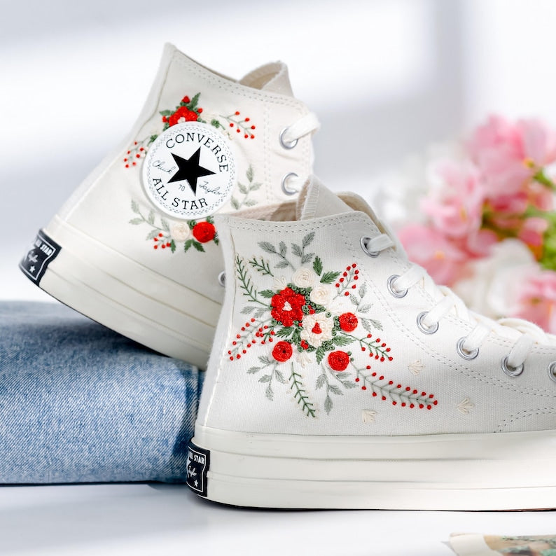 Wedding Flowers Embroidered Converse Shoes