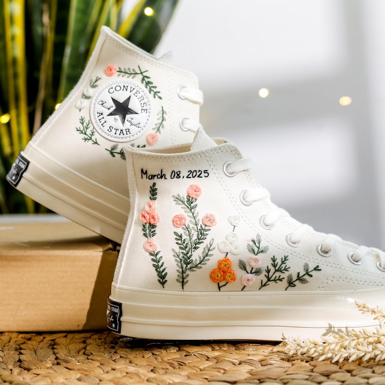 Custom Wedding Converse Embroidered Flowers