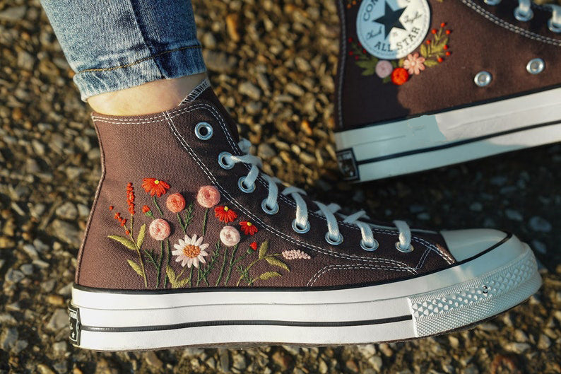 Daisy Poppy Meadow Converse Embroidery