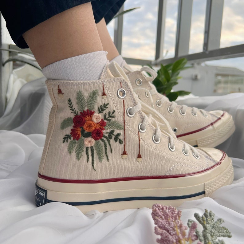 Autumn Rose Bouquet Converse Embroidery