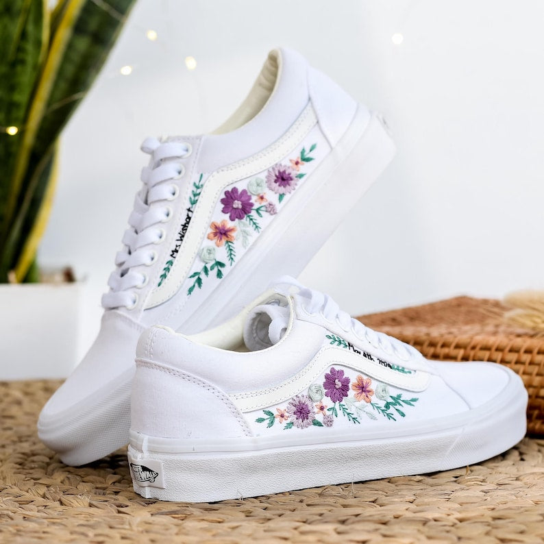 Purple Rose Wedding Converse Embroidery