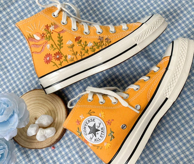 Bird & Wildflowers Converse Embroidery
