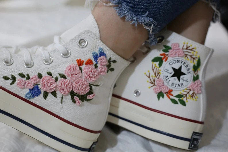 Pink Rose Wreath Converse Embroidery