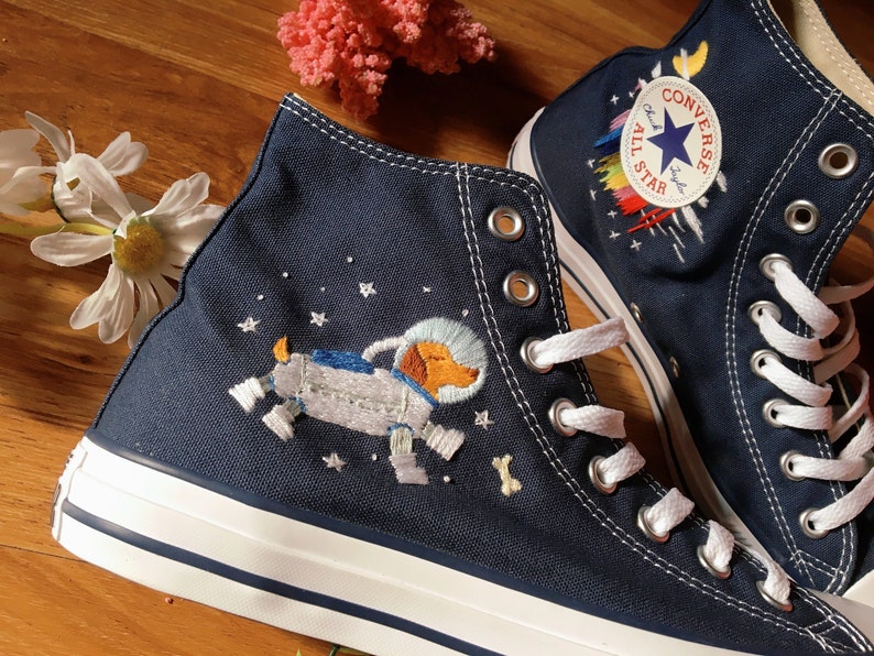 Astronaut Dog and Planet Converse Embroidery