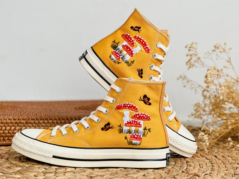 Mushroom and Butterfly Converse Embroidery