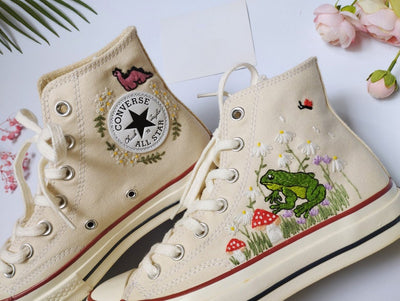 Converse High Tops Mushrooms And Frogs Embroidery