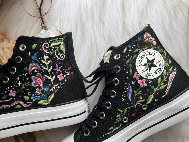 Colorful Garden Converse Embroidery