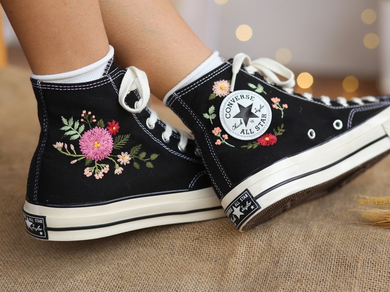 Pink Chrysanthemum Converse Embroidery