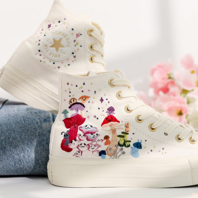 Colorful Mushroom Embroidered Converse Shoes