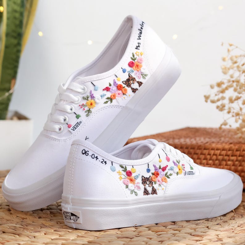 Cat Wildflower Converse Embroidery