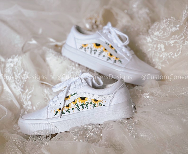 Embroidered Vans Colorful Sunflower Garden