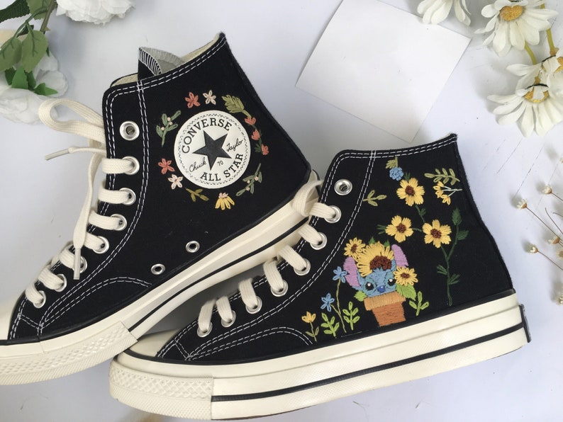 Black Stitch & Sunflower Converse Embroidery