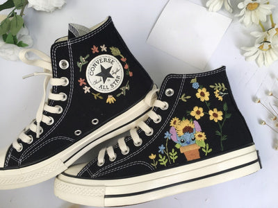 Black Stitch & Sunflower Converse Embroidery