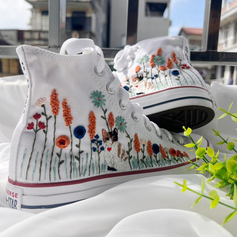Cat and Wildflower Converse Embroidery
