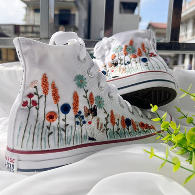 Cat and Wildflower Converse Embroidery