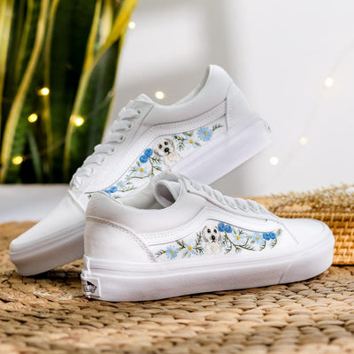 Embroidered Wedding Vans, Pet and Blue Flower