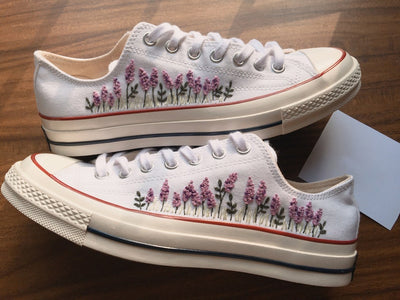 Lavender Embroidered Converse Low Top