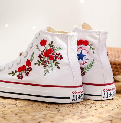 Red Rose Berry Converse Embroidery