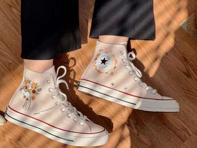 Orange & White Bouquet Converse Embroidery