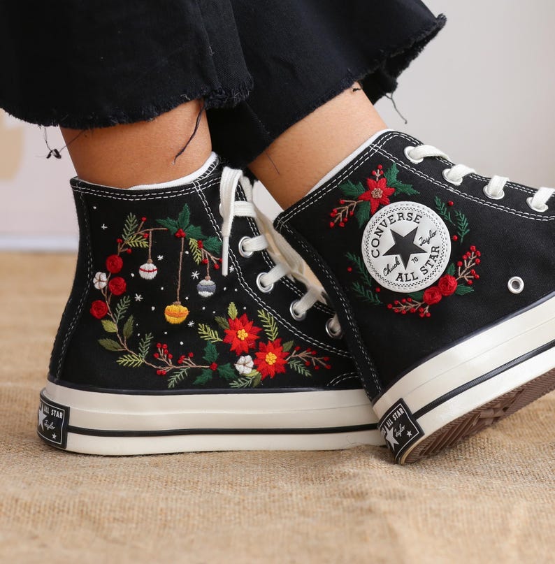 Christmas Flower Converse Embroidery