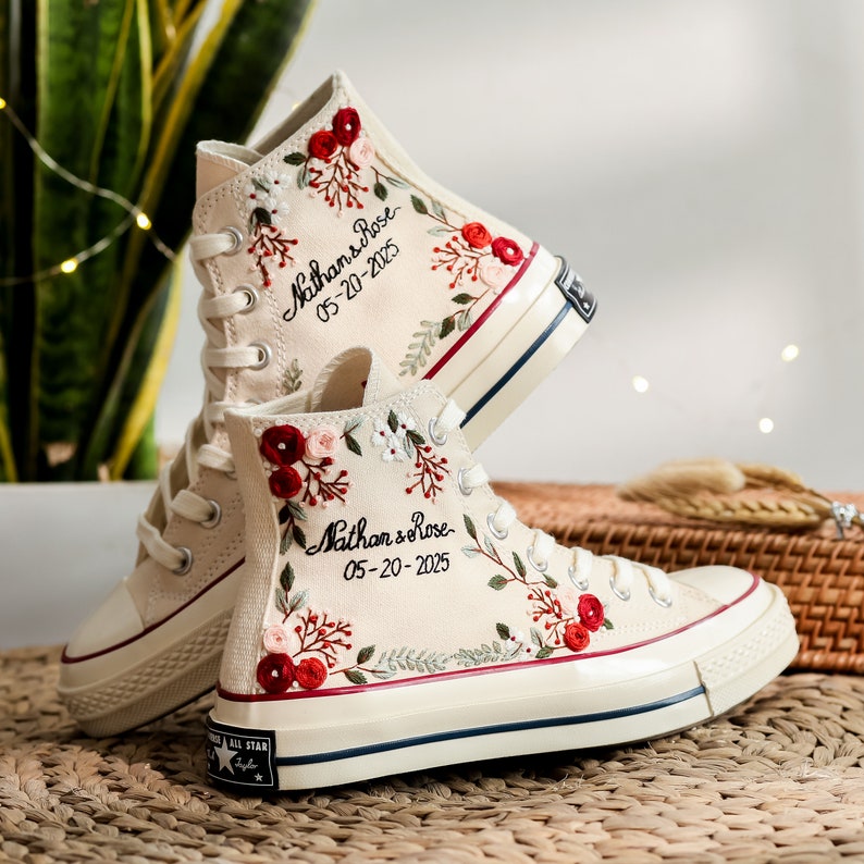 Red and Pink Flower Converse Embroidery
