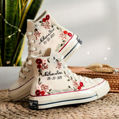 Red and Pink Flower Converse Embroidery