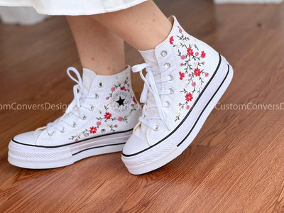 Custom Converse Red Flower Truss Embroidery