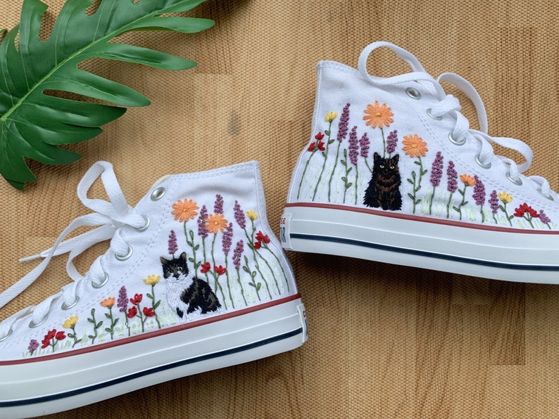 Cat and Flowers Converse Embroidery