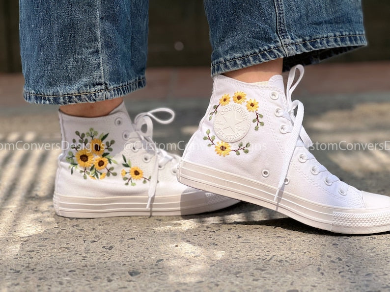 Sunflowers Embroidered Converse