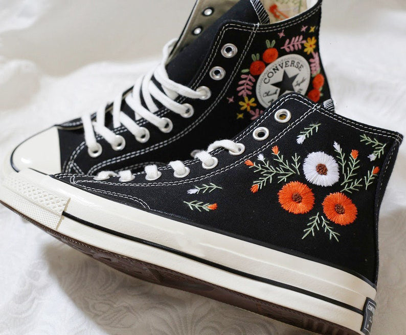 Poppy Daisy Bouquet Converse Embroidery