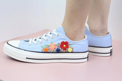 Colorful Floral Converse Embroidery