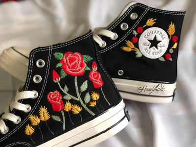 Rose Wheat Wreath Converse Embroidery