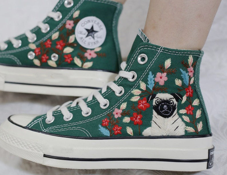 Pug Floral Converse Embroidery
