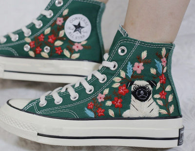 Pug Floral Converse Embroidery
