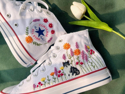 Cat and Wildflowers Converse Embroidery
